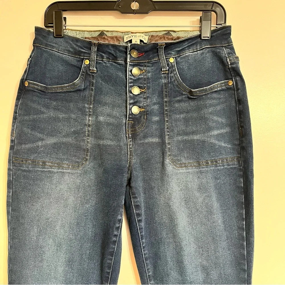 Frye and Co Women's High Rise‎ Raw Hem Button Fly Boot Cut Jeans Size 10